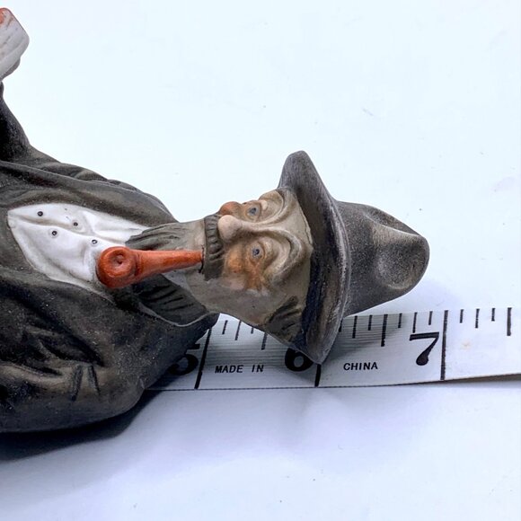 Vintage Bisque Figurine Of Old Man With Pipe Hat Reading Book Sitting on Bench - Picture 9 of 11